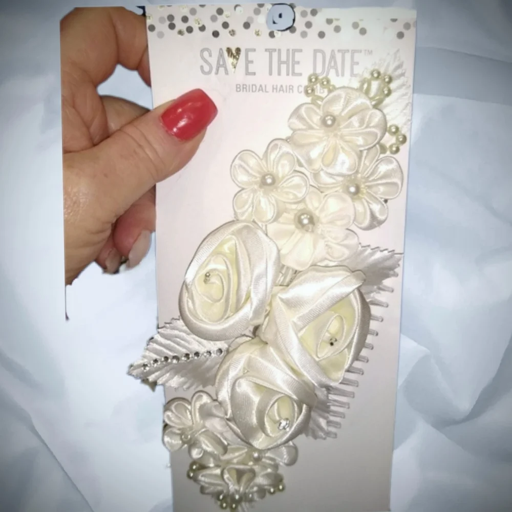 Formal Bridal White Pearl Hair Bow Comb Accessory